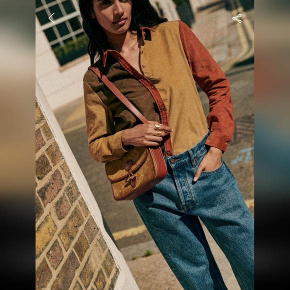Sezane Tomboy Classic Long-Sleeve Shirt in Brown and Tan - Picture 3 of 5